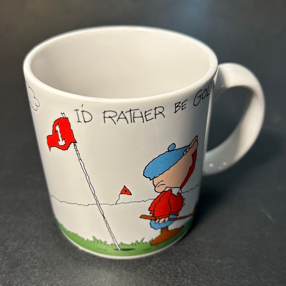 Russ Berrie “I’d Rather Be Golfing” Coffee Mug Funny Golfer Cartoon Korea Retro - Picture 2 of 7